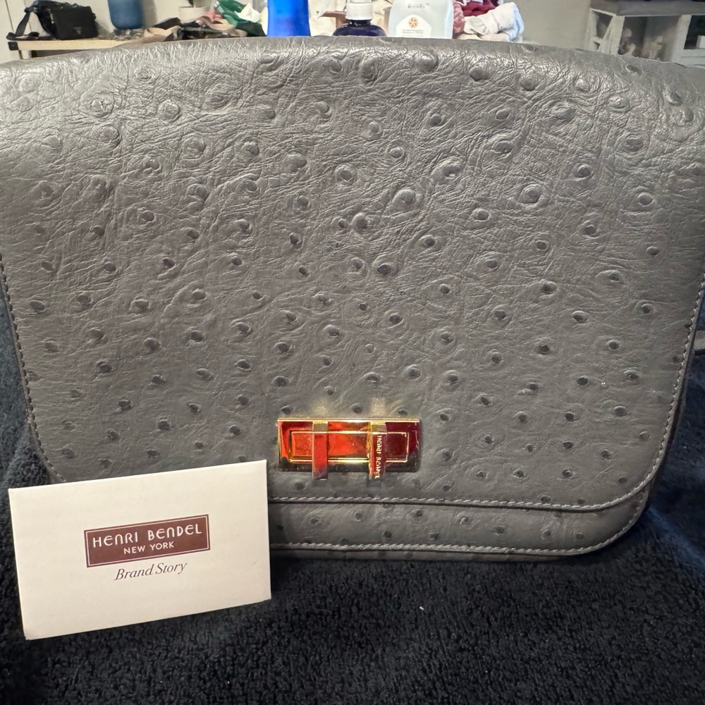 Henri Bendel Dalton Ostrich Messenger Bag
Dark Grey